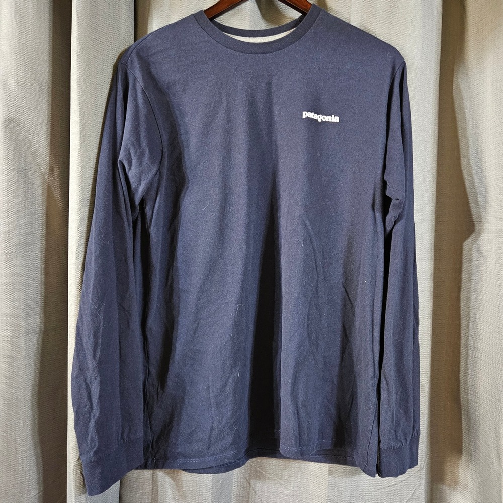Patagonia Mens Responsibili-Tee Long Sleeve P-6 Logo Graphic T-Shirt Navy Blue M